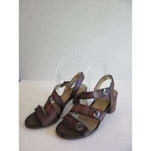 NATURALIZER Alicia Brown Leather Strappy 7 Block Heel Open Toe Sandals